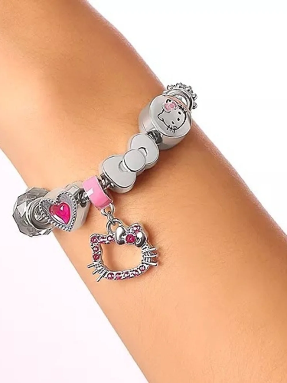 Hello Kitty Silver Bracelet with Pink Accents and Charms